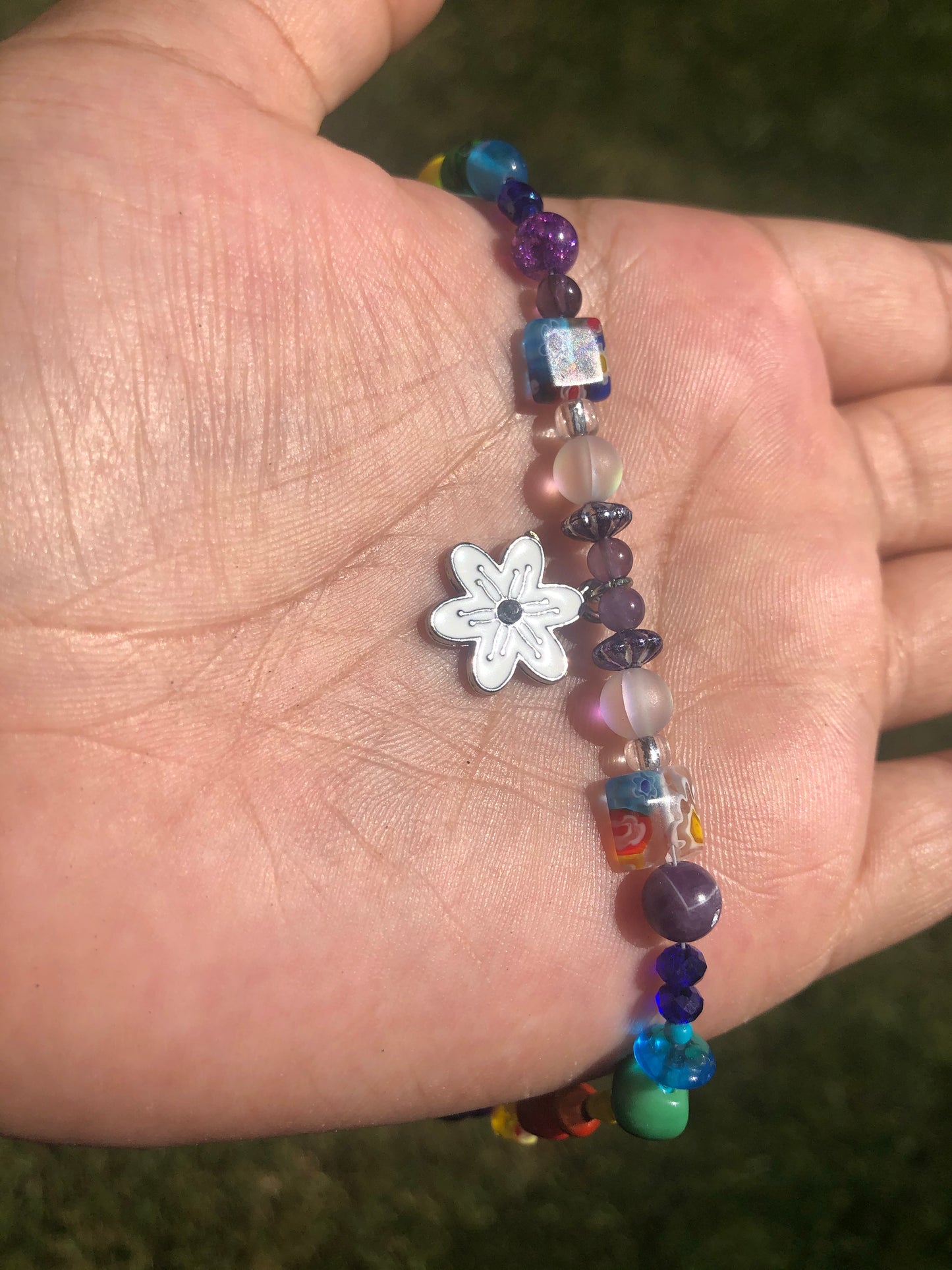 White Pansy Rainbow Choker