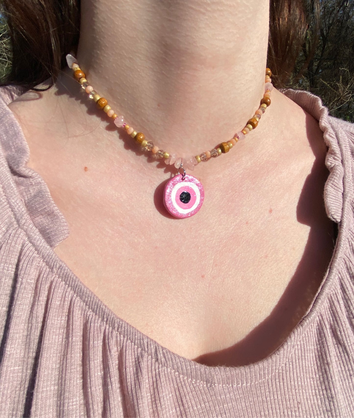 Natural Blush Evil Eye Choker