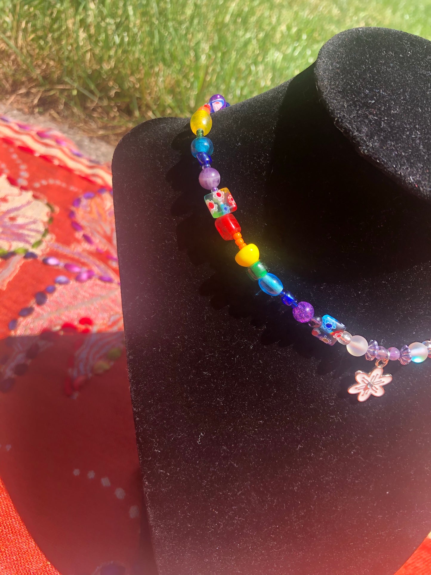 White Pansy Rainbow Choker