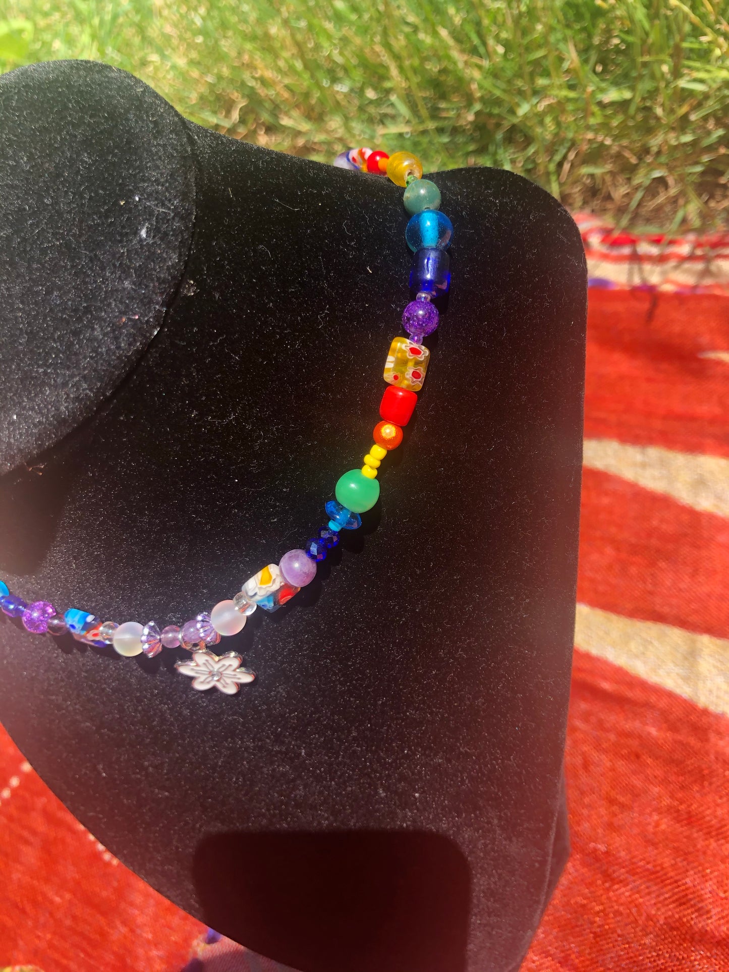 White Pansy Rainbow Choker